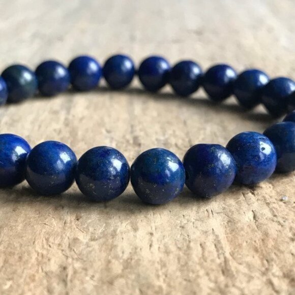 Men's Lapis Lazuli Beaded Gemstone Stretch Bracelet - 8mm Beads - Picture 3 of 5